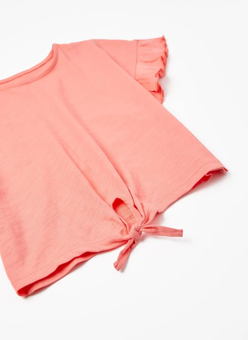 Zippy Cropped Cotton T-shirt with Knot for Girls