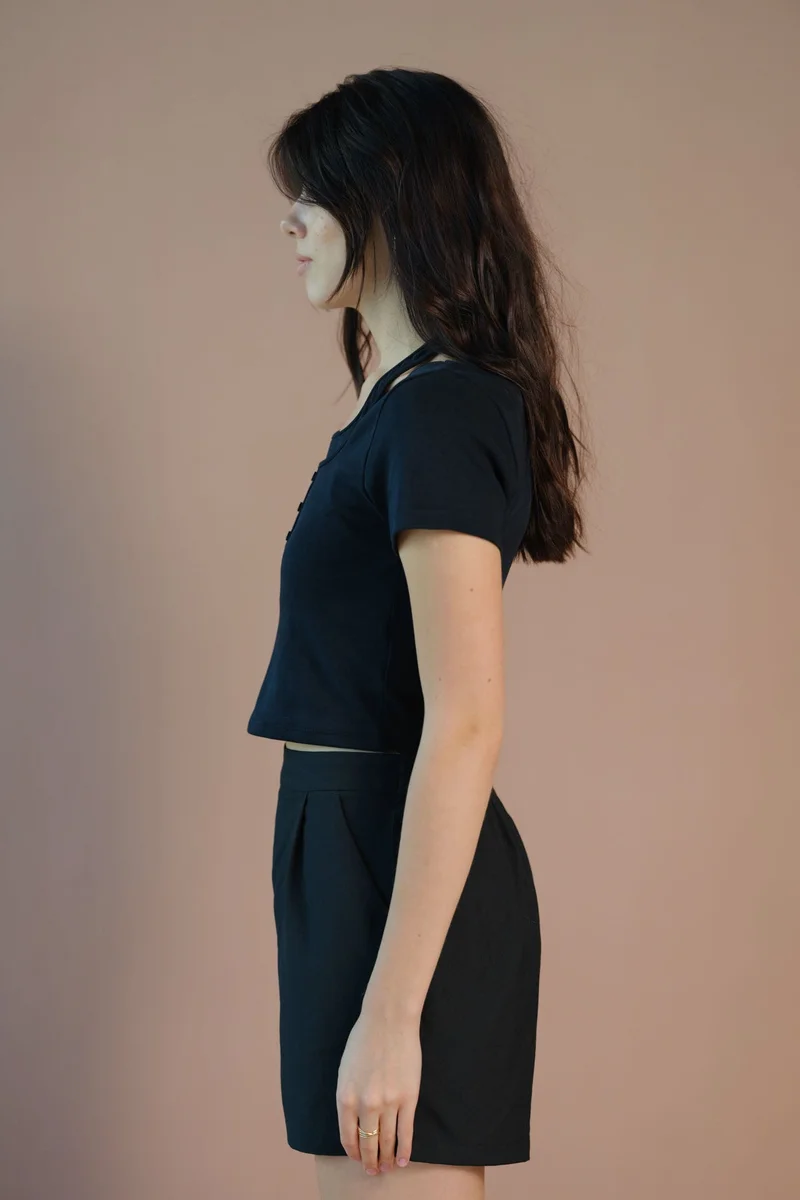 فيرجيو تيشيرت فيرجيو قطن مطاط أسود بياقة هالتر