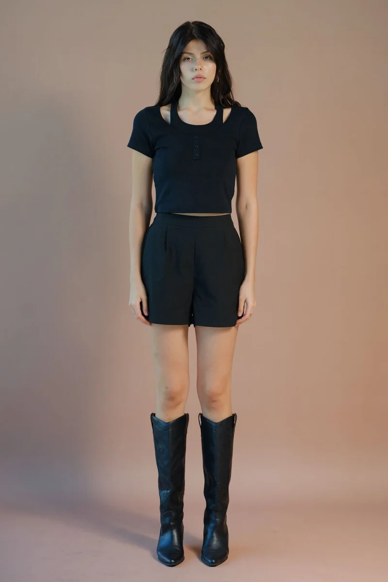 Virgio  VIRGIO Cotton Stretch Black Halter Neck T-Shirt for Women | Best Price UAE