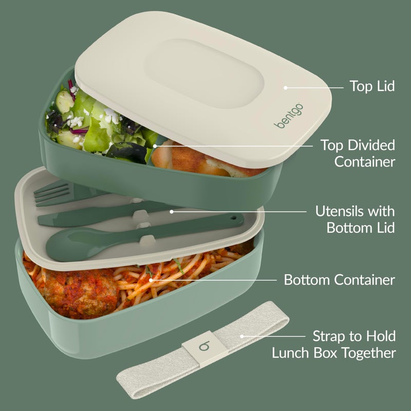 Bentgo Classic - Adult Bento Box, Stackable 3-Compartment Lunch Box with Removable Utensil Set and Sealing Strap, BPA-Free, Food Container Ideal for Meal Prep, Work, and On the Go (Khaki Green) - Image 5