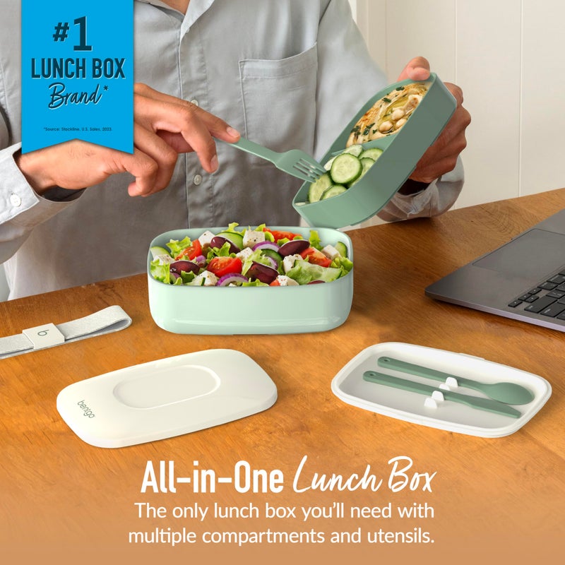 Bentgo Classic - Adult Bento Box, Stackable 3-Compartment Lunch Box with Removable Utensil Set and Sealing Strap, BPA-Free, Food Container Ideal for Meal Prep, Work, and On the Go (Khaki Green) - Image 2