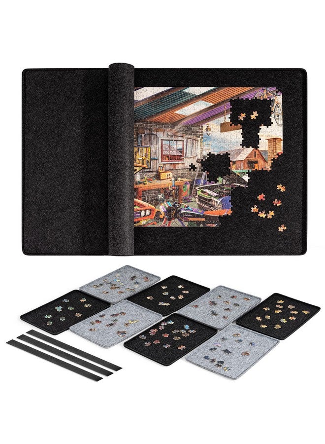 Lavievert Lavievert Jigsaw Puzzle Board with 8 Sorting Trays & Cover, Lightweight & Portable Felt Mat Table for Adults, Large Puzzle Storage Saver Holder for Up to 1500 Pieces - Black  - Image 1