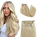 Licoville Blonde Clip in Hair Extensions Human Hair 15 Inch #60 Platinum Blond Real Human Hair Extensions Clips ins Thick Ends Soft Blonde Remy Hair Pieces for Thicker Look - Image 2