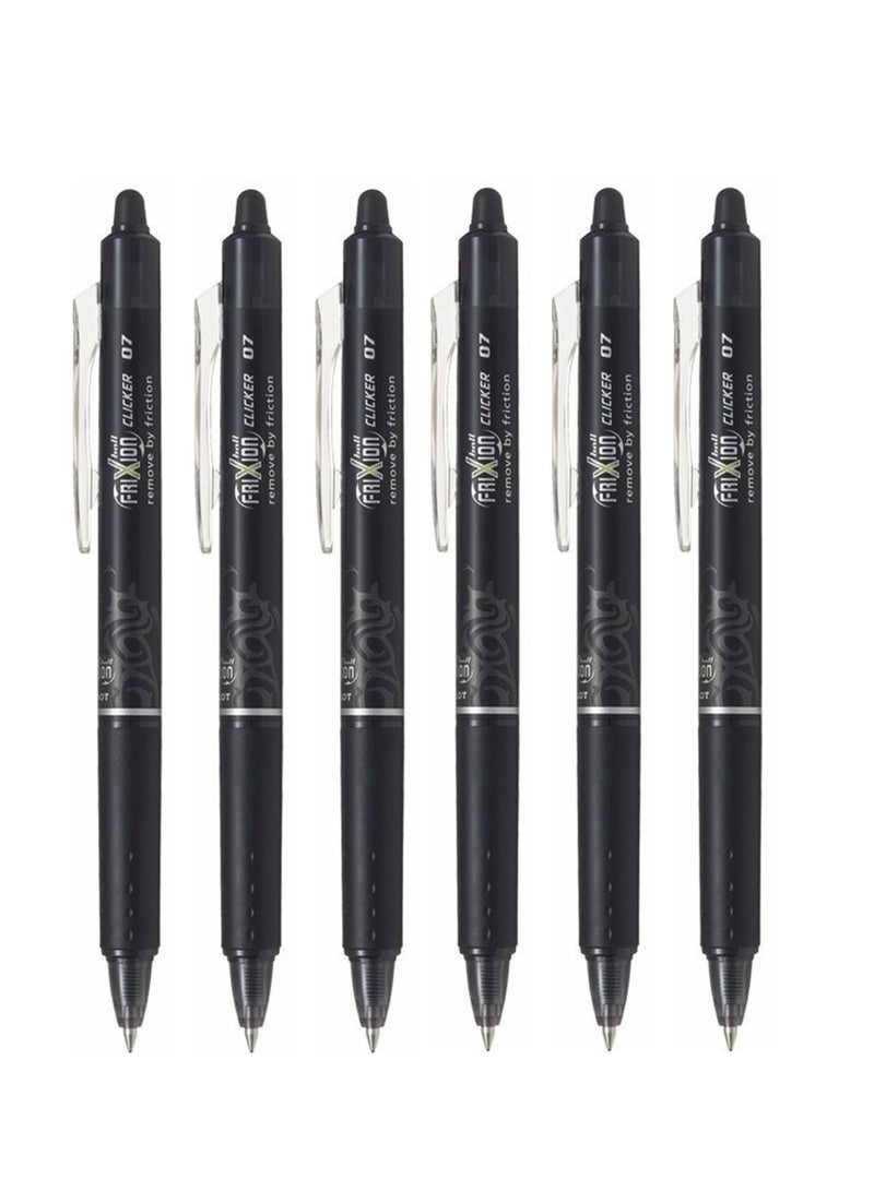Frixion Clicker 6-Piece Frixion Clicker Erasable Ball Pen 0.7mm Tip Black Ink  - Image 1