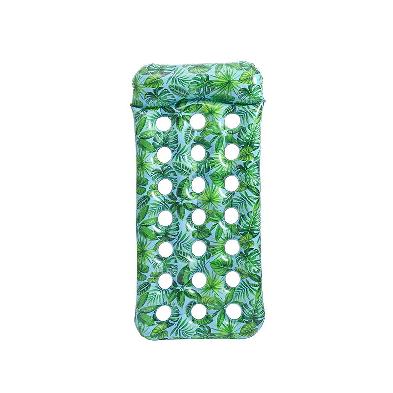 Cross-border Explosions Inflatable Floating Row Water Leaves Printing Hole Floating Row Inflatable Backrest Recliner Hammock Inflatable Floating Row green leaf