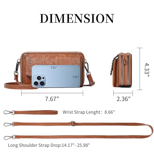 FALAN MULE Crossbody Bags for Women Small Leather Cell Phone Wallet Wristlet Purse with Zip Around 2 Strap - Image 2