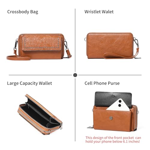 FALAN MULE Crossbody Bags for Women Small Leather Cell Phone Wallet Wristlet Purse with Zip Around 2 Strap - Image 5
