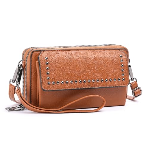 FALAN MULE Crossbody Bags for Women Small Leather Cell Phone Wallet Wristlet Purse with Zip Around 2 Strap - Image 1