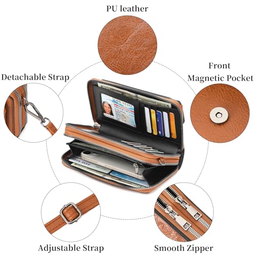FALAN MULE Crossbody Bags for Women Small Leather Cell Phone Wallet Wristlet Purse with Zip Around 2 Strap - Image 4