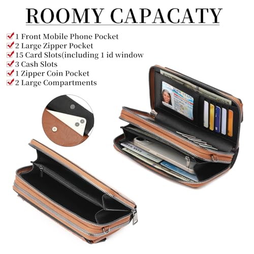 FALAN MULE Crossbody Bags for Women Small Leather Cell Phone Wallet Wristlet Purse with Zip Around 2 Strap - Image 3