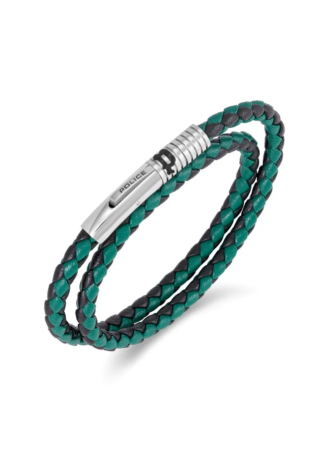 بوليس Modish Black Green Woven Leather Bracelet for Men