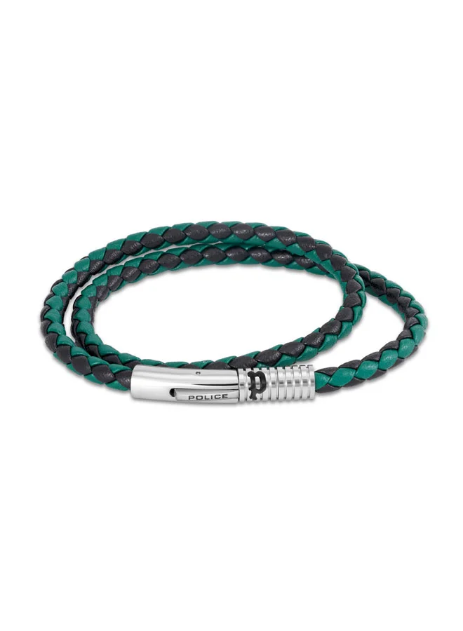 بوليس Modish Black Green Woven Leather Bracelet for Men
