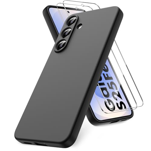 Vansdon for Samsung Galaxy S25 FE Case, Soft TPU Liquid Silicone Phone Case with 2 Screen Protectors, Military-Grade Protection Shockproof Slim Phone Cover-Black - Image 1