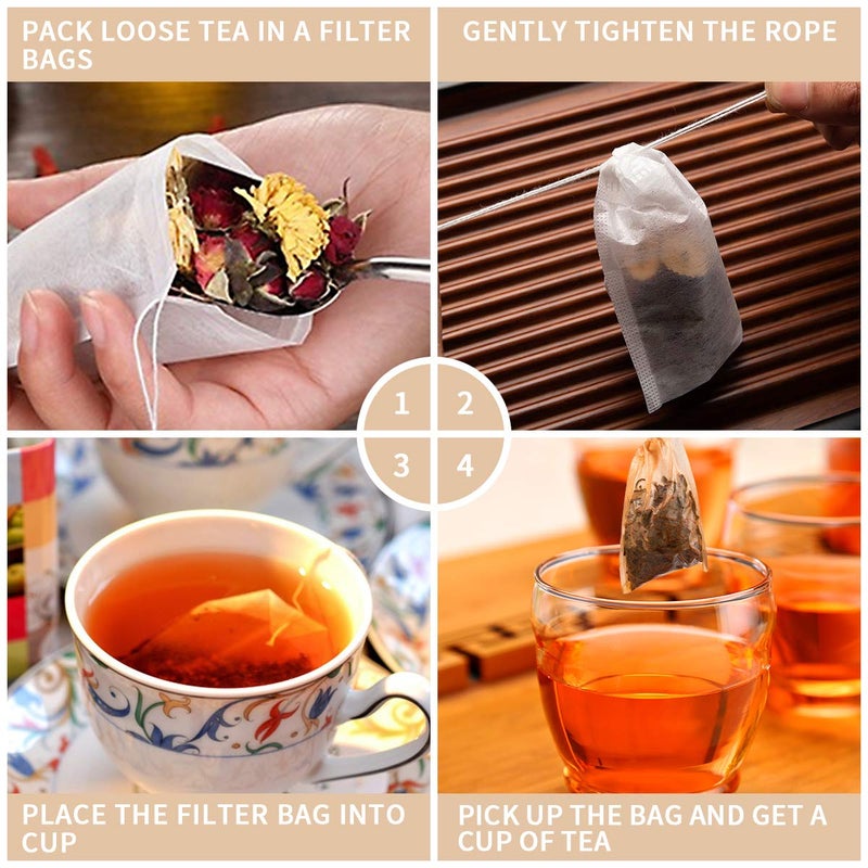 BEFORYOU 400 Pack Disposable Drawstring Tea Filter Bags Safe & Natural Unbleached Paper Tea Infuser Drawstring Empty Bag for Loose Leaf Tea (8 x 10cm, Natual Color) - Image 4