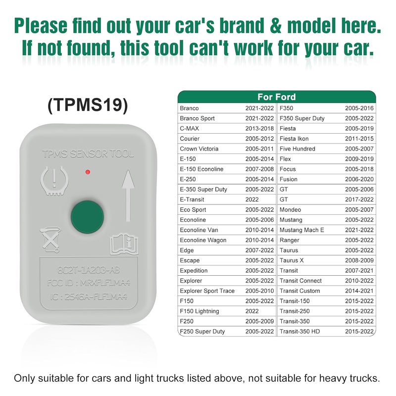JDiag TPMS Sensor Tool, TPMS Relearn Tool for F150 Auto TPMS Reset Sensor Programming Training Tools Tire Pressure Monitoring System (TPMS-19 / 8C2Z-1A203-A) - Image 2