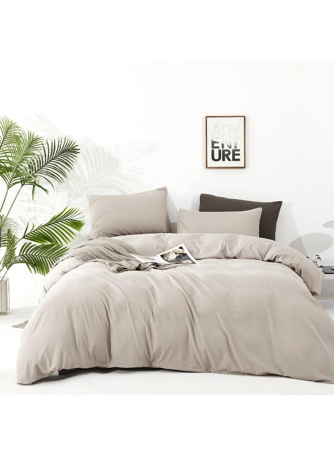 Cottonight Beige Comforter Set Queen Cream Khaki Bedding Comforter Full Oatmeal Solid Blanket Quilts Modern Soft Breathable Beige Taupe Color 3 Piece Bedding Set - Image 1