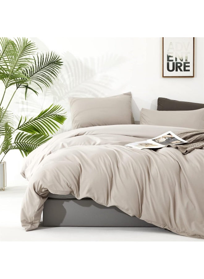 Cottonight Beige Comforter Set Queen Cream Khaki Bedding Comforter Full Oatmeal Solid Blanket Quilts Modern Soft Breathable Beige Taupe Color 3 Piece Bedding Set - Image 5