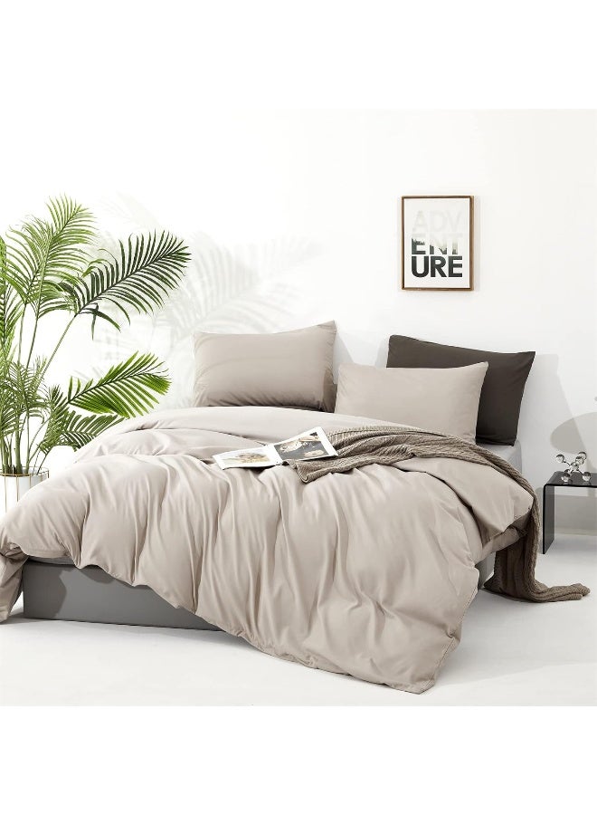 Cottonight Beige Comforter Set Queen Cream Khaki Bedding Comforter Full Oatmeal Solid Blanket Quilts Modern Soft Breathable Beige Taupe Color 3 Piece Bedding Set - Image 3