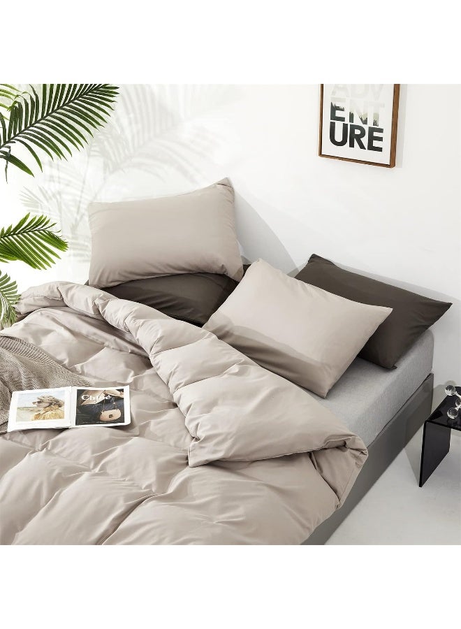 Cottonight Beige Comforter Set Queen Cream Khaki Bedding Comforter Full Oatmeal Solid Blanket Quilts Modern Soft Breathable Beige Taupe Color 3 Piece Bedding Set - Image 4
