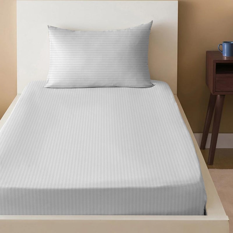 sleep well 2Pcs Stripe Fitted Sheet Set - 90x200+17cm (White) - Image 1