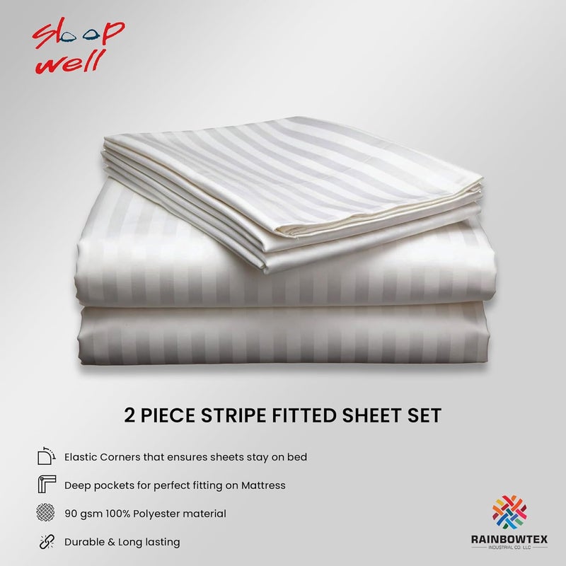 sleep well 2Pcs Stripe Fitted Sheet Set - 90x200+17cm (White) - Image 2