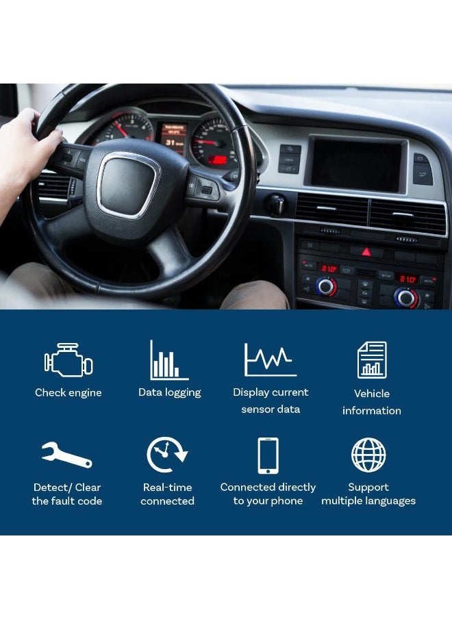 KATGROCHIR - ELM327 OBD2 Scanner Adapter for Android & iOS | Auto Scan Tool & Fault Code Reader with Check Engine Light Diagnostic - Image 1