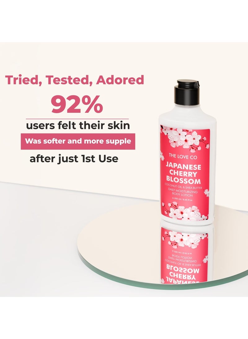 ذا لوف كو. لوشن ياباني للجسم بأزهار الكرز اليابانية - كريم مرطب مغذي للبشرة الجافة - مناسب للرجال والنساء بزيت الجوجوبا وزبدة الشيا وفيتامين E - 250 مل - Image 3