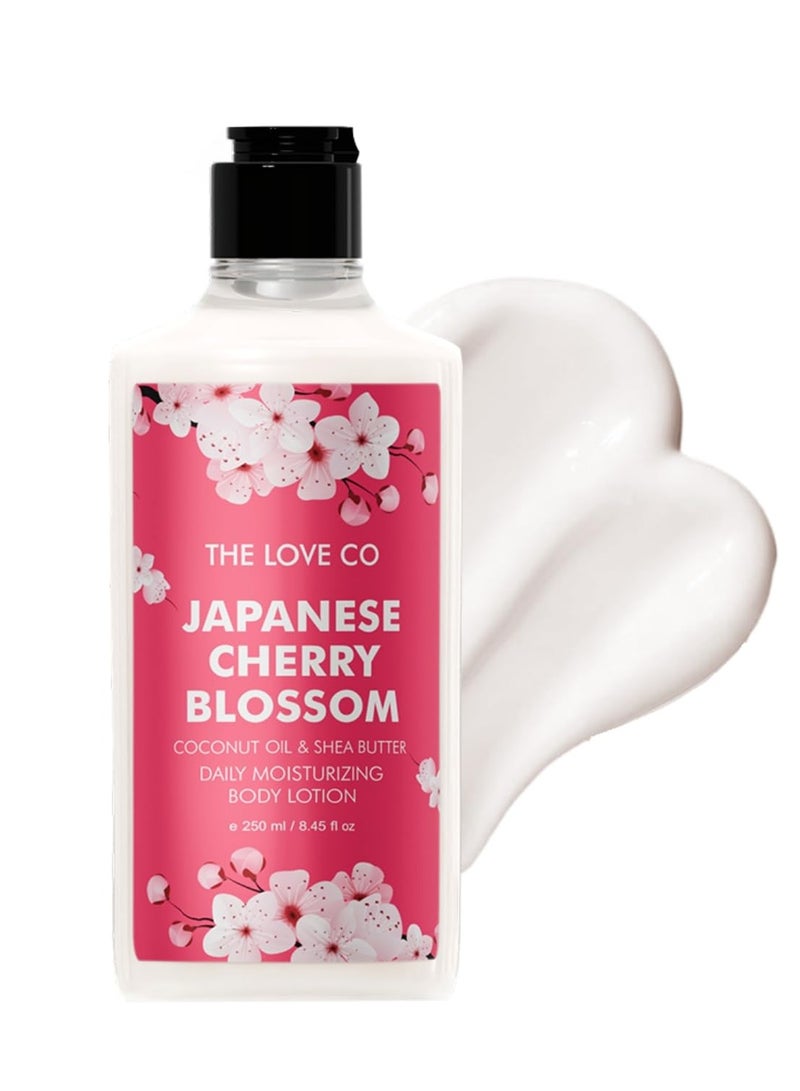 ذا لوف كو. لوشن ياباني للجسم بأزهار الكرز اليابانية - كريم مرطب مغذي للبشرة الجافة - مناسب للرجال والنساء بزيت الجوجوبا وزبدة الشيا وفيتامين E - 250 مل - Image 1