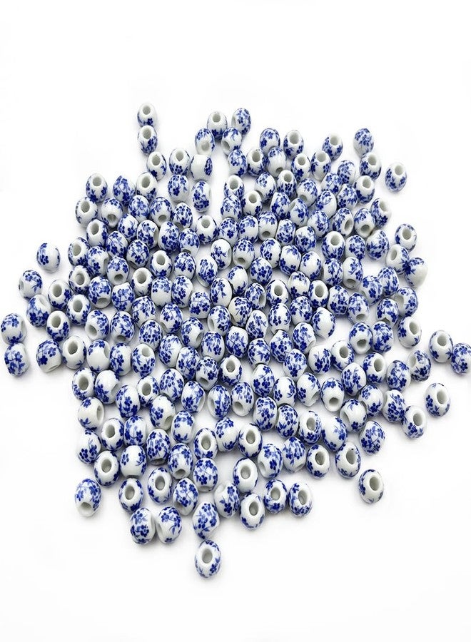 metulip About 200 Pcs 8mm Porcelain Blue Flower Printed Ceramic Round Spacer Beads for Handmade Jewelry Making - Image 1