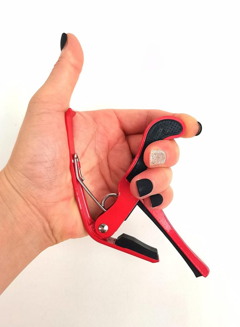 Mike Music Guitar Capo,Quick-Change Capo, 6-String Capo for Acoustic and Electric Guitar, Ukulele, Bass, Banjo, Mandolin,Single Handed Capo, Red Guitar Capo - Image 3