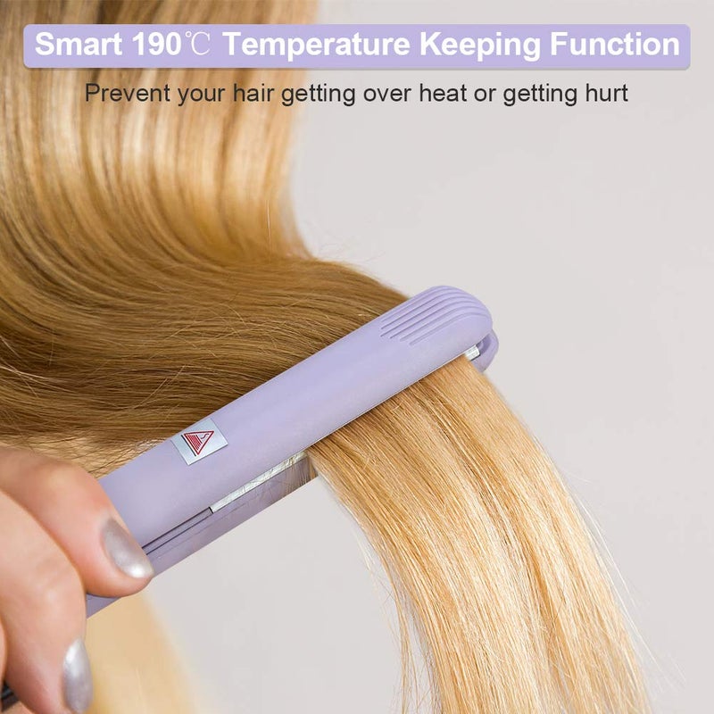 klarako Mini Flat Iron, 4 Colors 2 in 1 Mini Hair Straightener Ceramic Tourmaline Plate Beauty Small Flat Iron Heating Curler Small Mini Hair Straightener Mini Ceramic Hair Curler for Short Hair(Purple) - Image 3