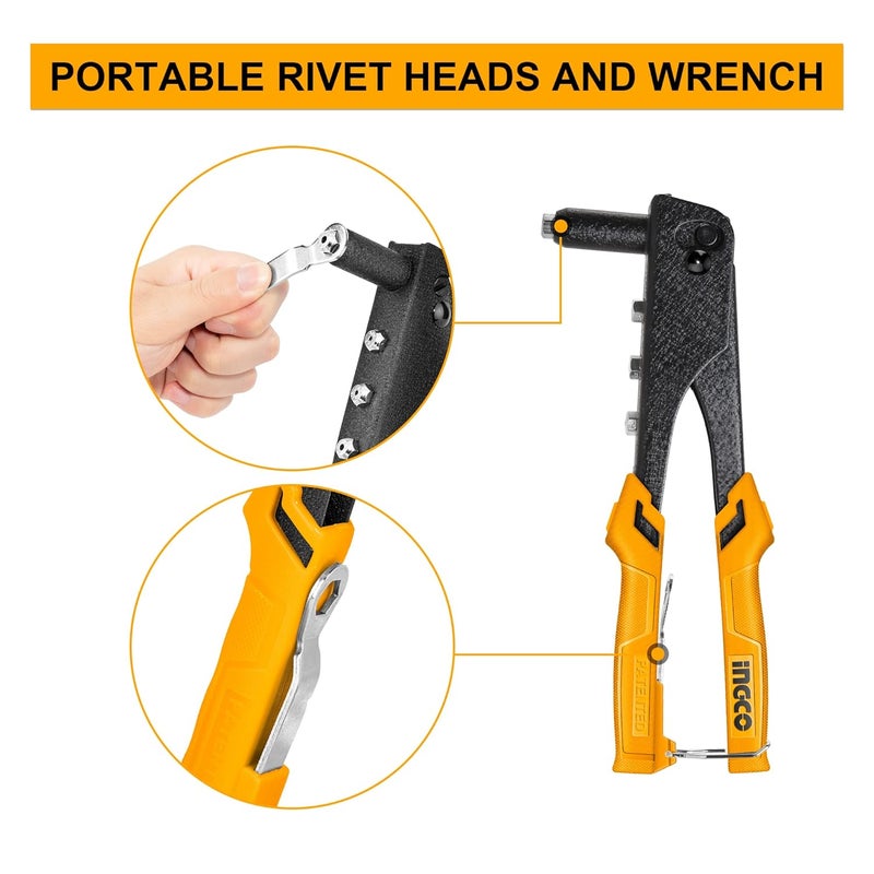INGCO HR104 Hand Riveter Iron Body HeavyDuty Hand Riveter Applicable 4 Size Rivet HeadsNot Include Hand Riveter Set for Metal Free Interchangeable Heads 1 Set - Image 4