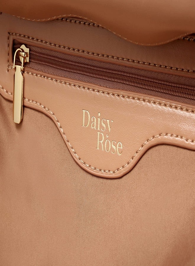 Daisy Rose Quilted Chevron Shoulder Cross Body Bag with Top Handle, PU Vegan Leather - Blush - Image 5
