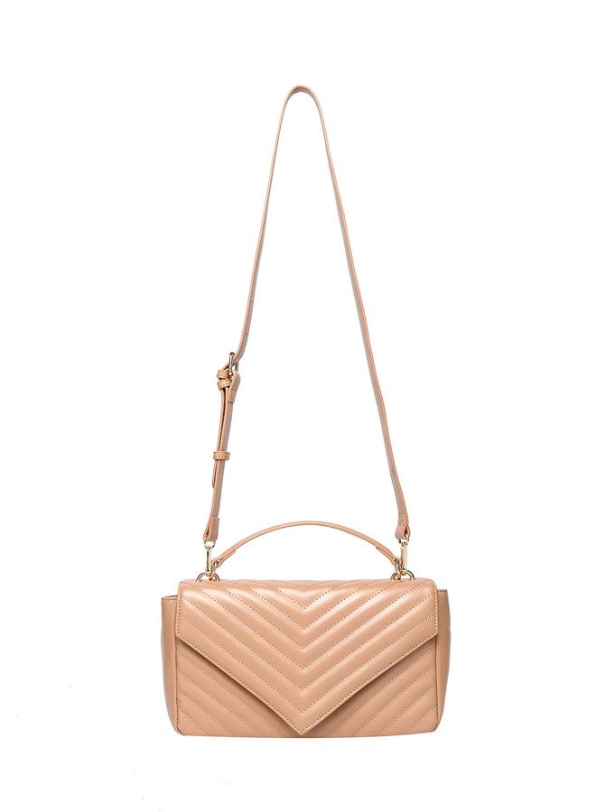 Daisy Rose Quilted Chevron Shoulder Cross Body Bag with Top Handle, PU Vegan Leather - Blush - Image 2