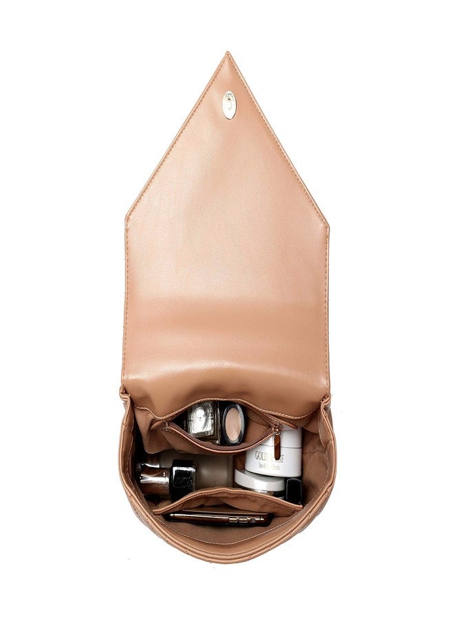 Daisy Rose Quilted Chevron Shoulder Cross Body Bag with Top Handle, PU Vegan Leather - Blush - Image 4