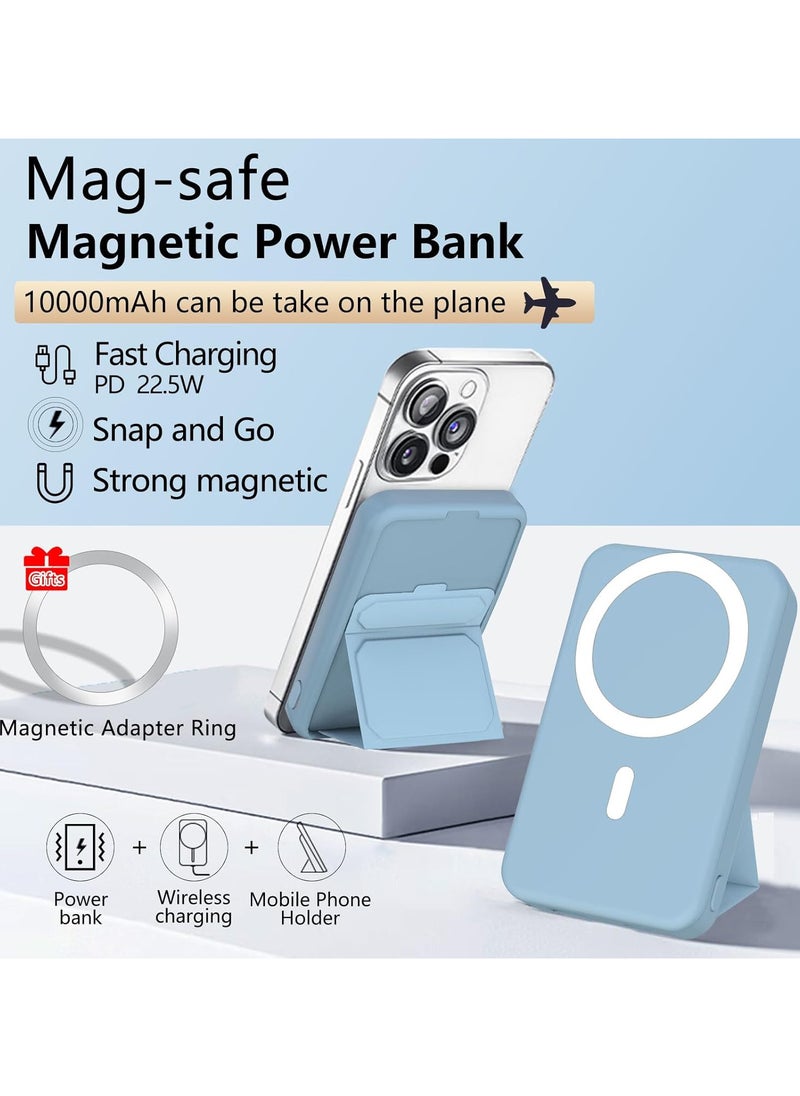 Generic - Wireless Magnetic Power Bank 10000mAh, Mag Safe Battery Pack with Foldable Stand, PD 22.5W Fast Charging Mag Safe Portable Charger with USB C Cable LED Display for iPhone 16/15/14/13 Series - Image 1