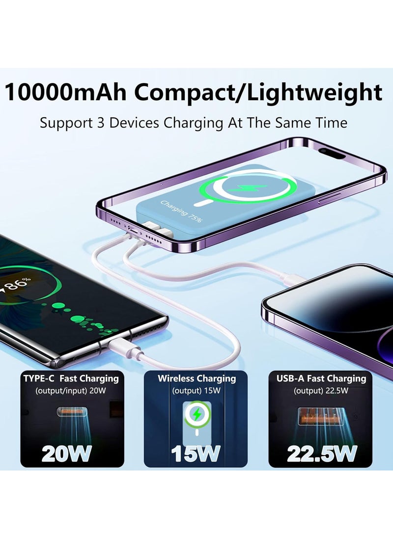 Generic - Wireless Magnetic Power Bank 10000mAh, Mag Safe Battery Pack with Foldable Stand, PD 22.5W Fast Charging Mag Safe Portable Charger with USB C Cable LED Display for iPhone 16/15/14/13 Series - Image 1