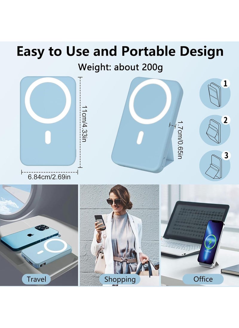 Generic - Wireless Magnetic Power Bank 10000mAh, Mag Safe Battery Pack with Foldable Stand, PD 22.5W Fast Charging Mag Safe Portable Charger with USB C Cable LED Display for iPhone 16/15/14/13 Series - Image 1