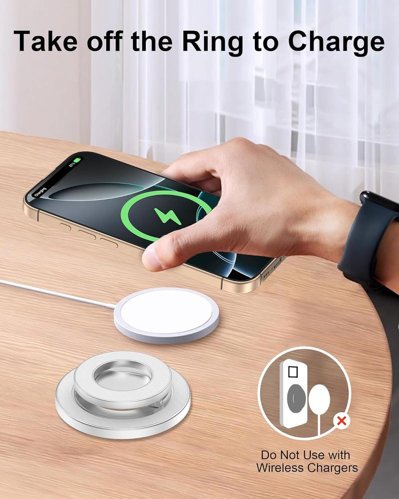 AILKIN Magnetic Phone Ring Holder with Dual-Side Magnets, 360° Rotating Stand, MagSafe Grip Ring Stand Magnetic Kickstand for iPhone 17 16 15 14 13 12, Android, Cell Phone Grip for Desk, Car, Office-Silver - Image 4
