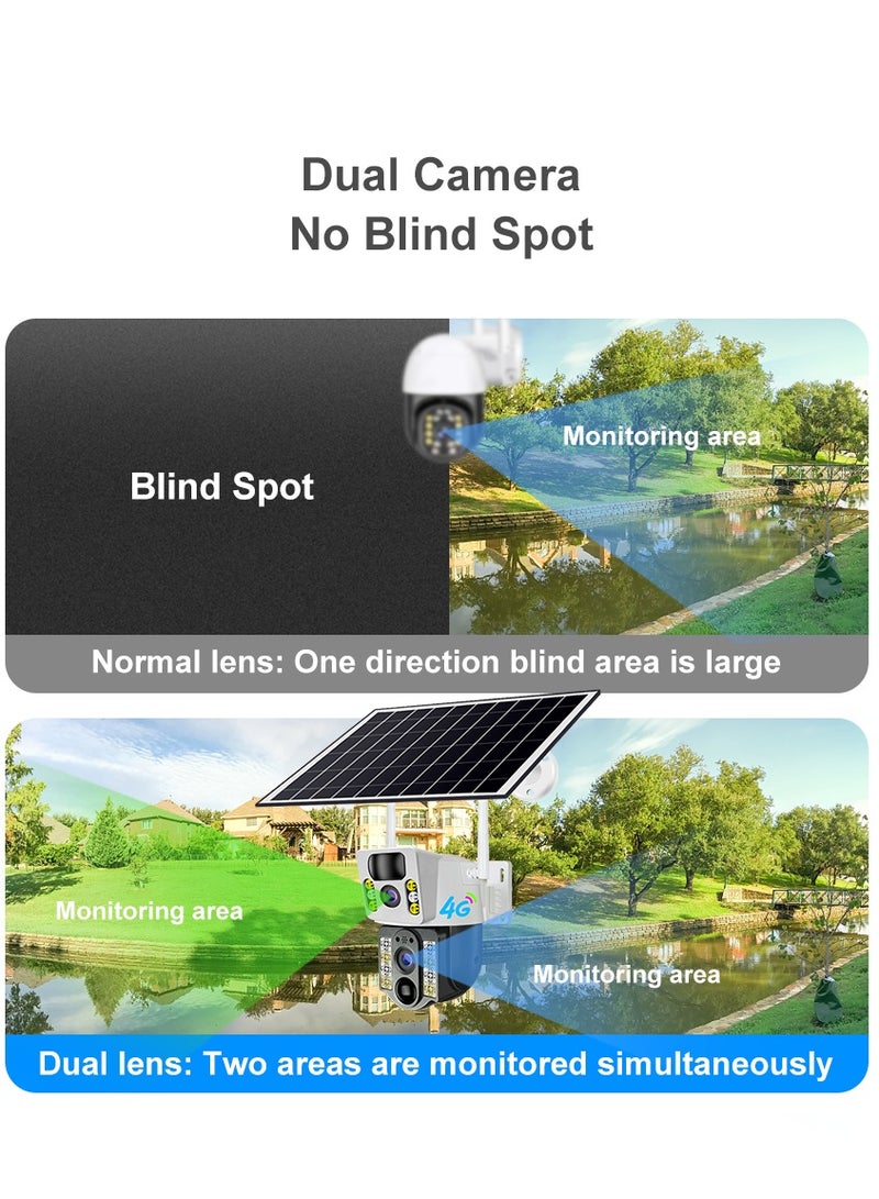 Momozone كاميرا أمان IP بشريحة SIM 4G LTE، كاميرا مزدوجة العدسة بدقة 4K، لوحة شمسية، رؤية ليلية في الخارج، كاميرا تصوير بتقنية PTZ، رؤية ليلية IR ملونة، نظام مراقبة بجهاز استشعار مزدوج واكتشاف الحركة، مزودة بلوحة شمسية. - Image 3
