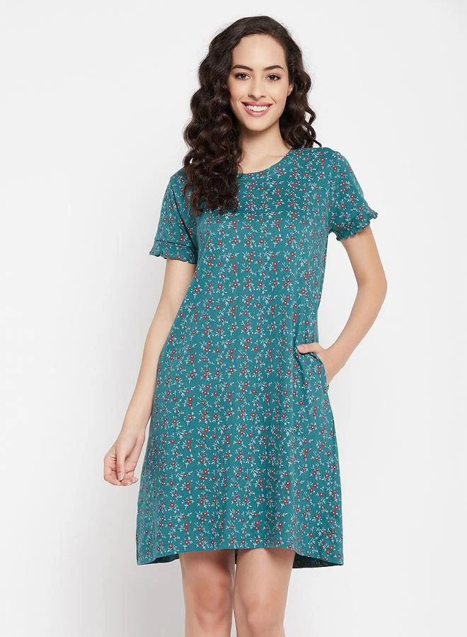 Clovia Cotton Floral Print Nightdress with Side Pocket by Styli