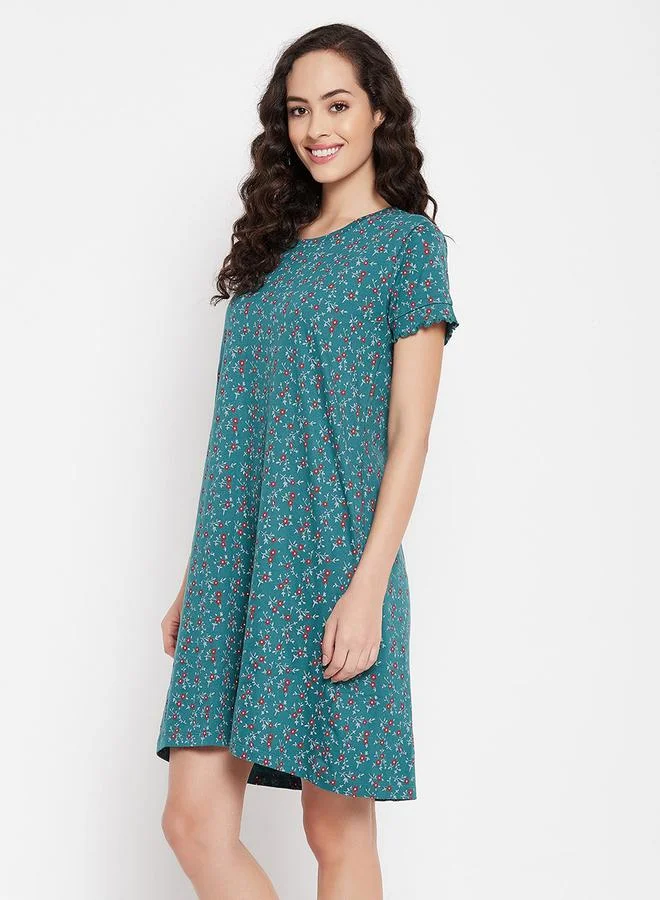 Clovia Cotton Floral Print Nightdress with Side Pocket by Styli
