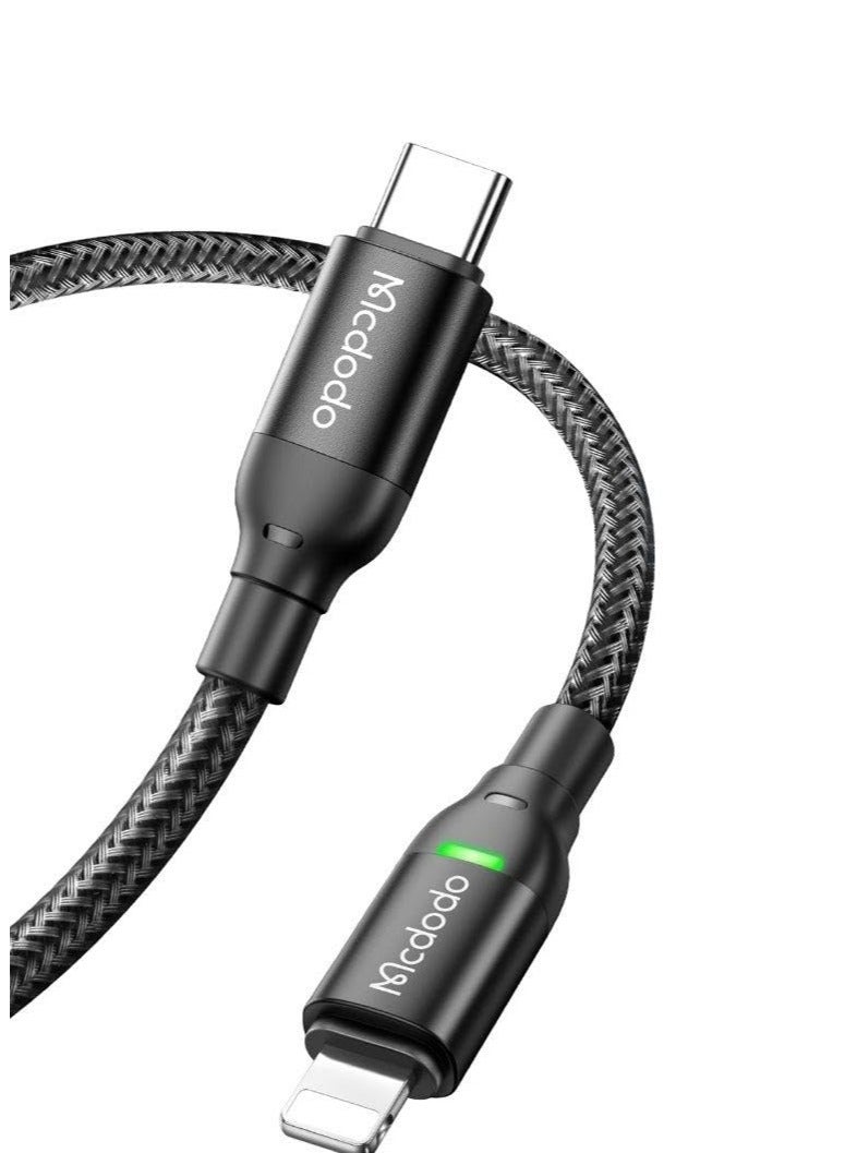 Mcdodo Charging and Data Cablr CA-272 , Type-C to Lightning Cable 1.2m - 36W PD Fast  3A - Charges iPhone 13 Pro Max up to 60% in 30 minutes - Ultra-durable Nylon Braided Design and Aluminum Body - 480Mbps Data Transfer + LED Night Light - Powerful Performance Optimized for Apple Devices - Image 2