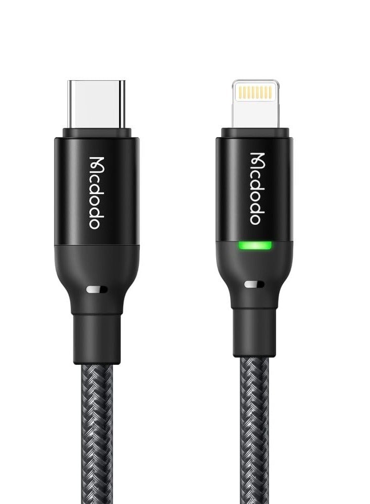 Mcdodo Charging and Data Cablr CA-272 , Type-C to Lightning Cable 1.2m - 36W PD Fast  3A - Charges iPhone 13 Pro Max up to 60% in 30 minutes - Ultra-durable Nylon Braided Design and Aluminum Body - 480Mbps Data Transfer + LED Night Light - Powerful Performance Optimized for Apple Devices - Image 1
