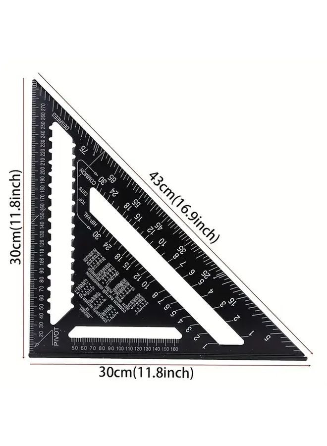 12 Inch Black Aluminum Triangle Ruler Metric Scale Carpenter Angle Gauge - Image 3