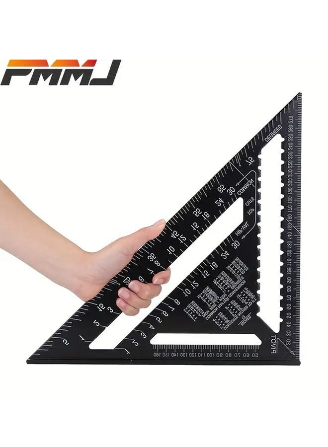 12 Inch Black Aluminum Triangle Ruler Metric Scale Carpenter Angle Gauge - Image 2