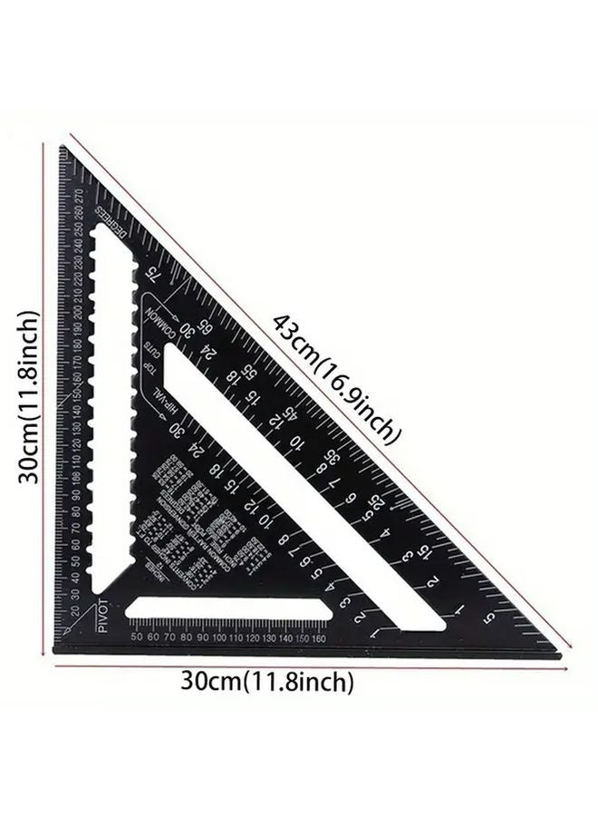 12 Inch Black Aluminum Triangle Ruler Metric Scale Carpenter Angle Gauge - Image 1