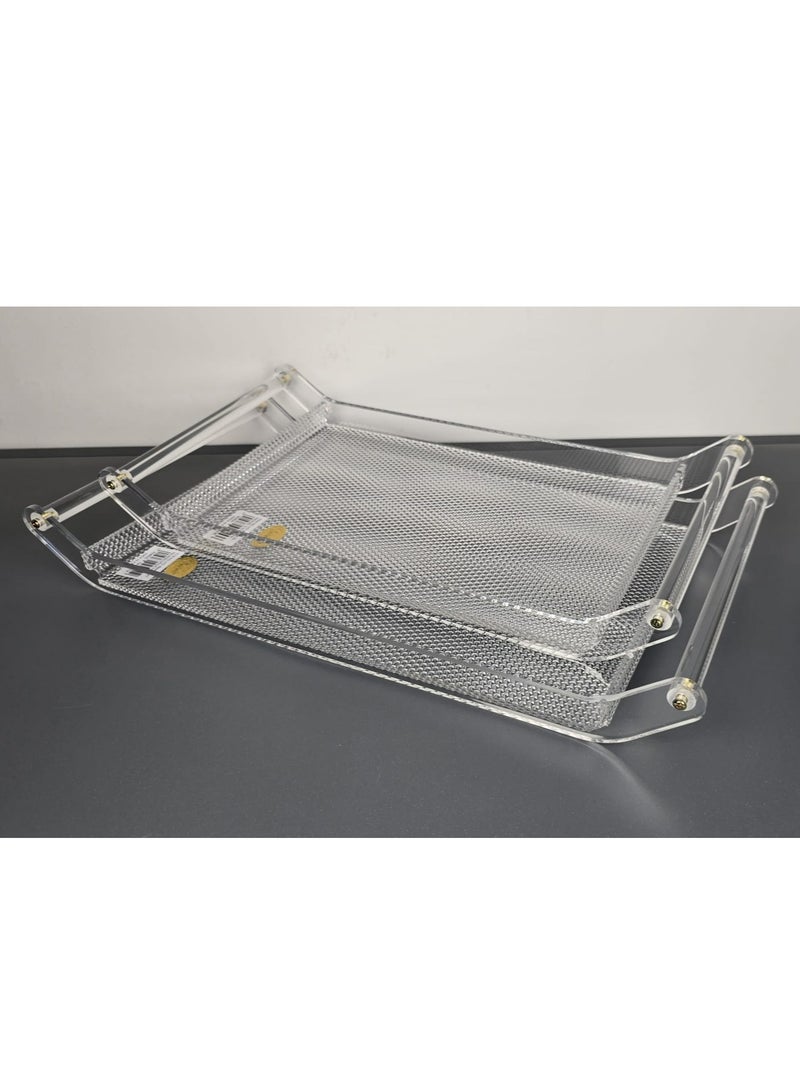 Damanhoor 2 Pack Serving Trays Perfect for Indoor and Outdoor Use These Acrylic Trays Serve Appetizers Pizza and Fruit Sturdy Handles Ensure Easy Transport with Sleek Elegant Design - Image 1