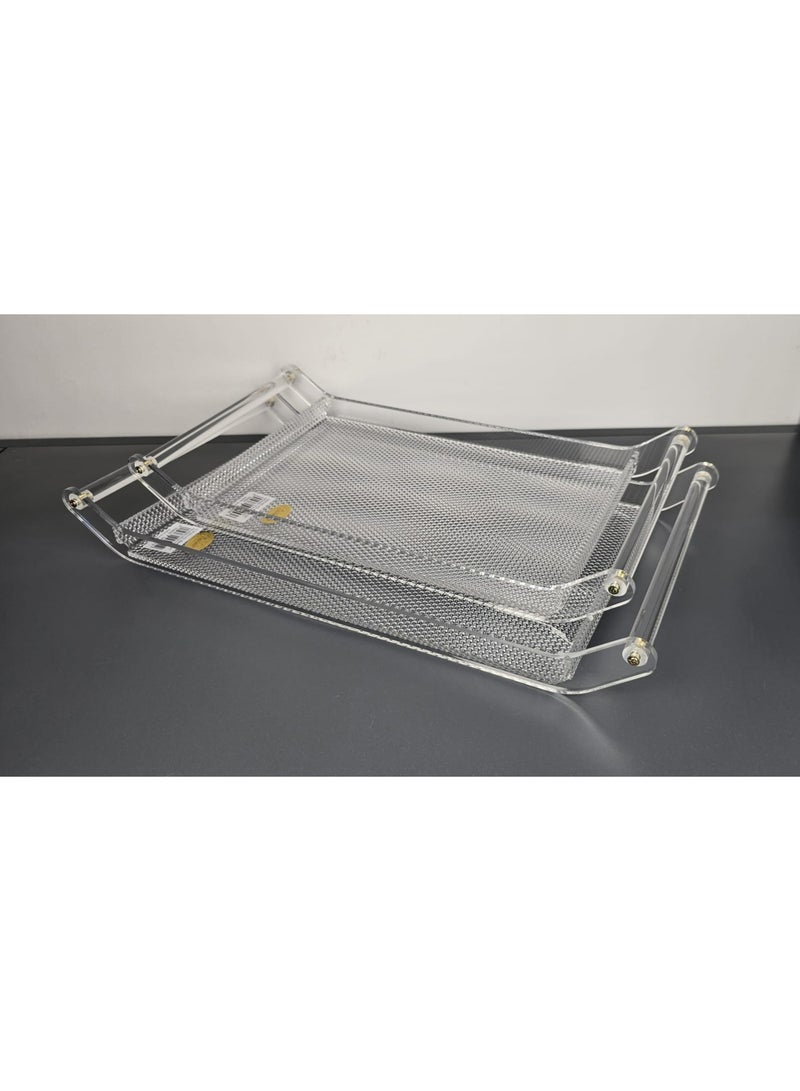 Damanhoor 2 Pack Serving Trays Perfect for Indoor and Outdoor Use These Acrylic Trays Serve Appetizers Pizza and Fruit Sturdy Handles Ensure Easy Transport with Sleek Elegant Design - Image 2