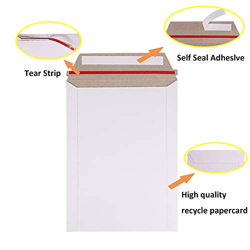 zmybcpack 100 Pack 9X12 inch Self Seal Photo Document Mailers Stay Flat White Cardboard Envelopes White Photography Mailersfor CD, Photos, Document - Image 3